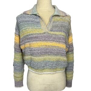 Pastel striped cropped nibby chunky knit cotton blend‎ summer sweater, small
